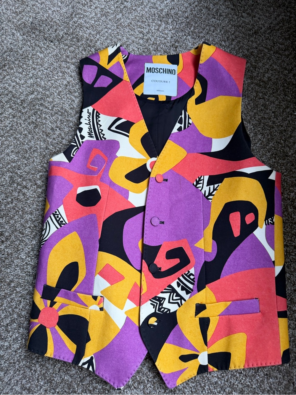 Moschino Purple and Yellow Abstract Print Vest